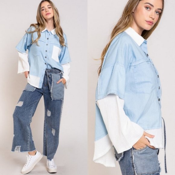 47193 POL Layered Chambray Shirt - Picture 4 of 4